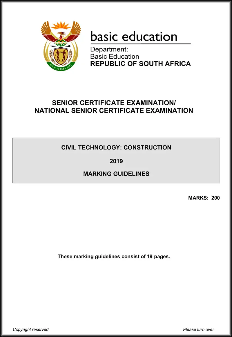 Grade 12 Civil Technology past paper 2019 – civil technology may june 2019 construction memo eng gr12
