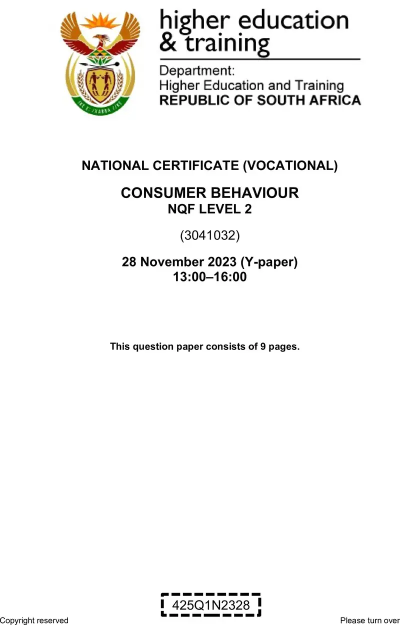 Consumer Behaviour L2 QP Nov 2023 Watson preview