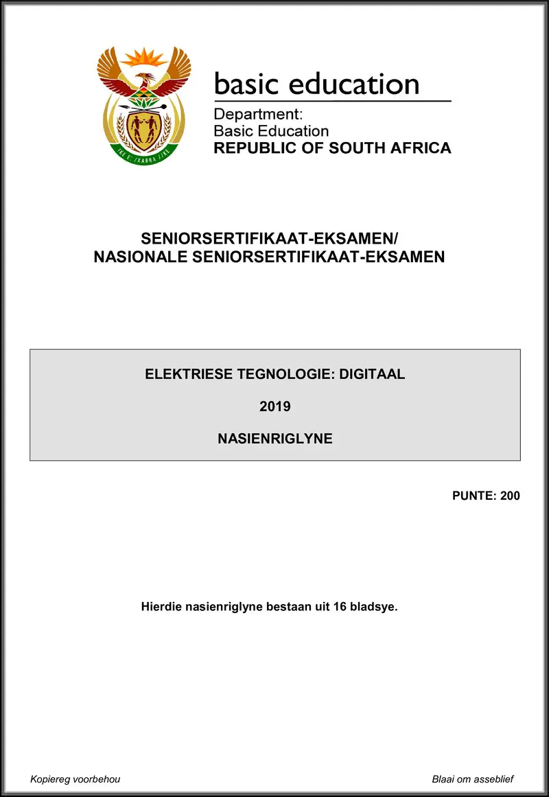 Grade 12 Electrical Technology past paper 2019 – electrical technology may june 2019 digital memo afr gr12