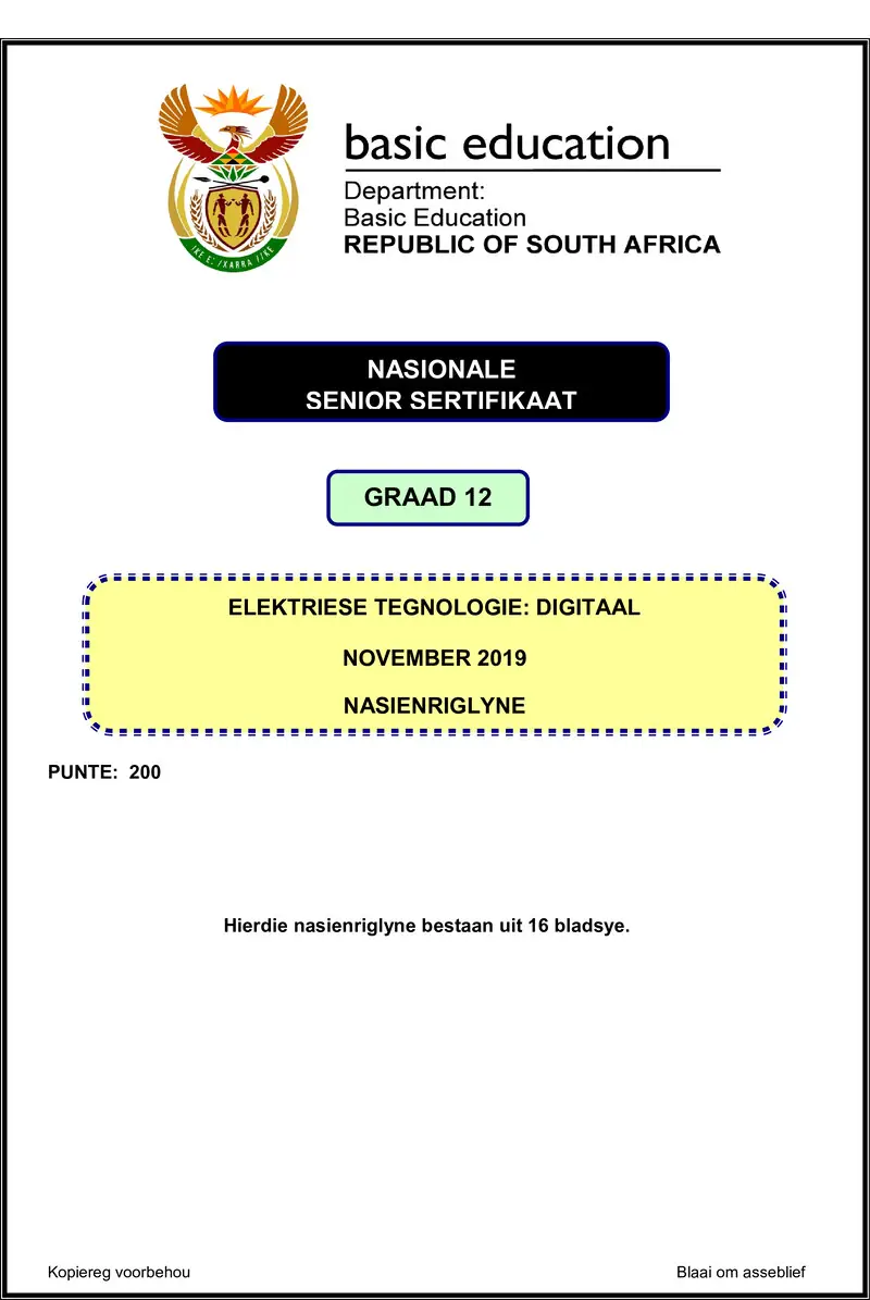 Grade 12 Electrical Technology past paper 2019 – electrical technology nov 2019 digital memo afr gr12