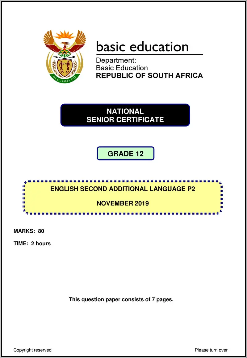 Grade 12 English past paper 2019 – english sal p2 nov 2019 gr12
