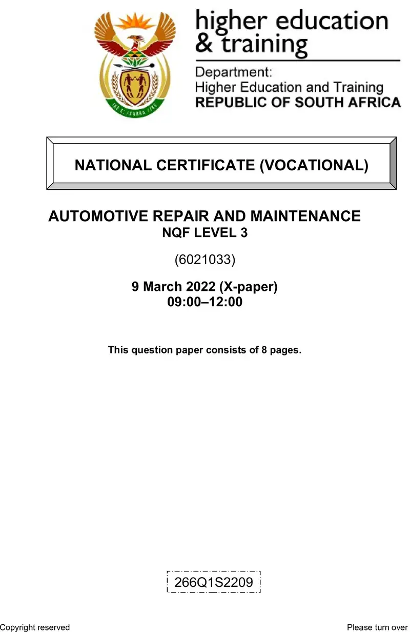 Repair And Maintenance L3 QP Feb 2022 Van Zyl S preview