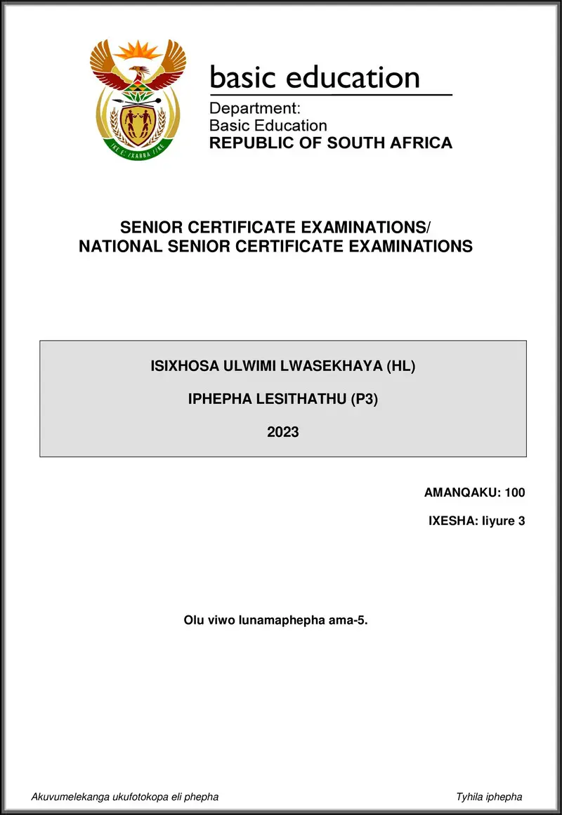 Grade 12 isiXhosa past paper 2023 – isixhosa hl p3 may june 2023 gr12