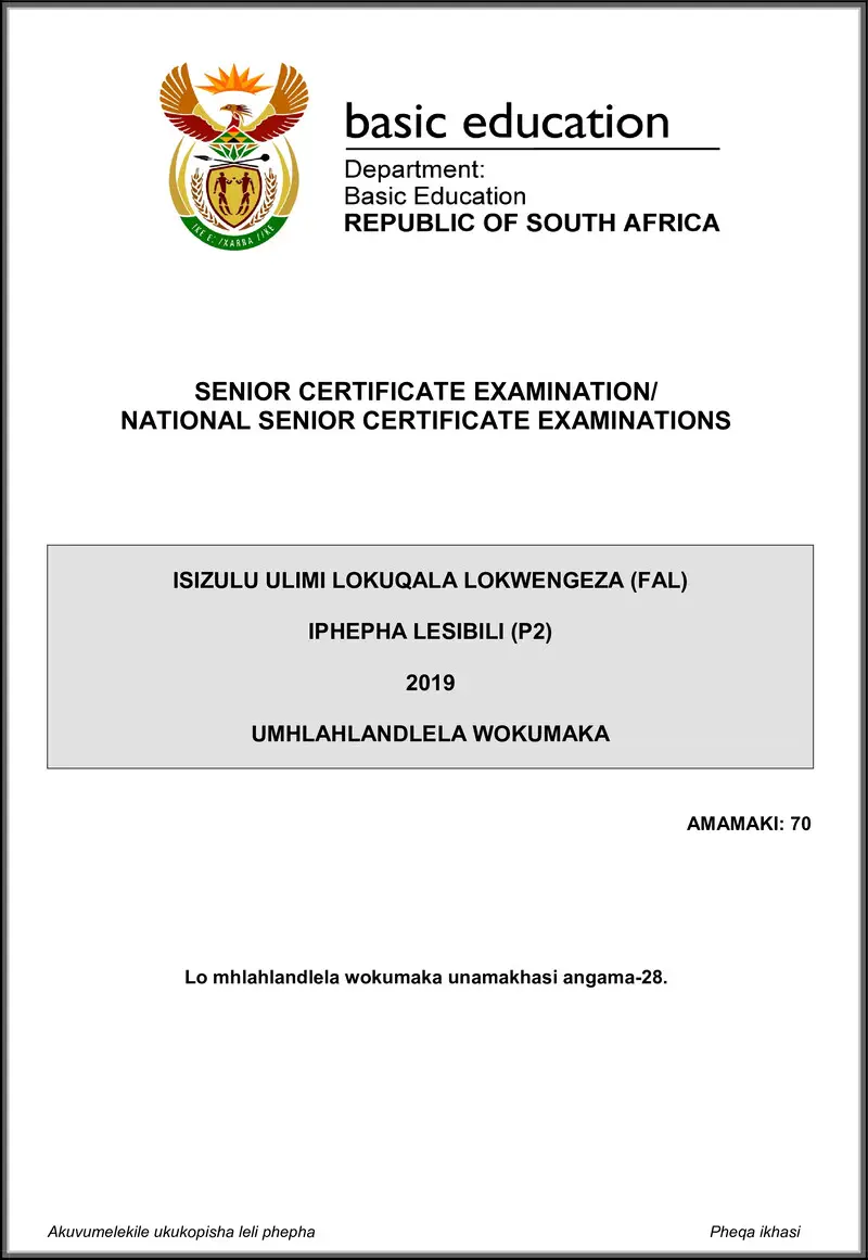 Grade 12 isiZulu past paper 2019 – isizulu fal p2 may june 2019 memo gr12