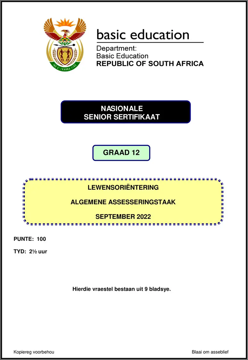 Grade 12 Life Orientation past paper 2022 – life orientation september 2022 afr gr12