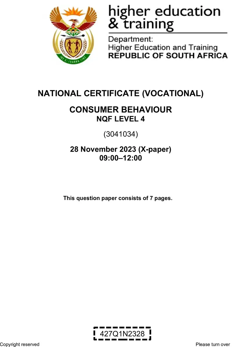 Consumer Behaviour L4 Nov QP 2023 preview