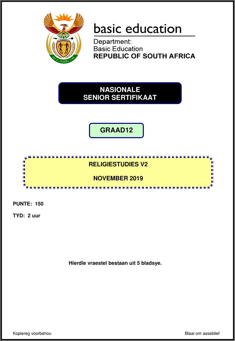 Grade 12 Religion Studies past paper 2019 – religion studies p2 nov 2019 afr gr12