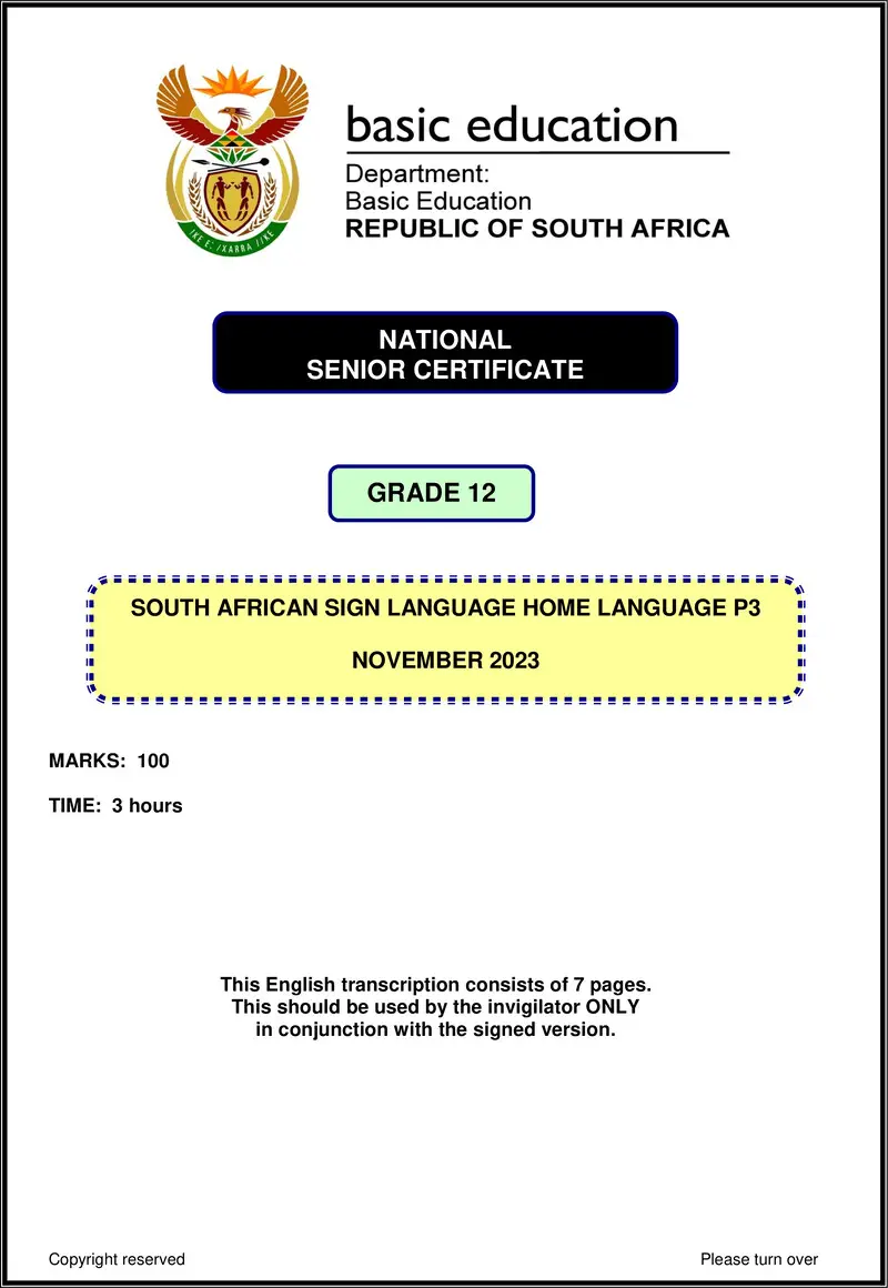 Grade 12 English past paper 2023 – sasl hl p3 november 2023 qp transcription gr12