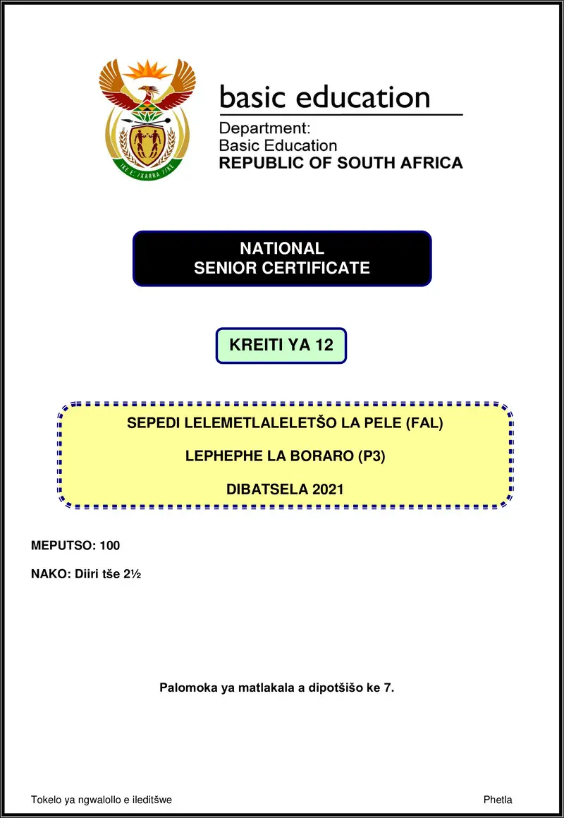 Grade 12 Sepedi past paper 2021 – sepedi fal p3 nov 2021 gr12