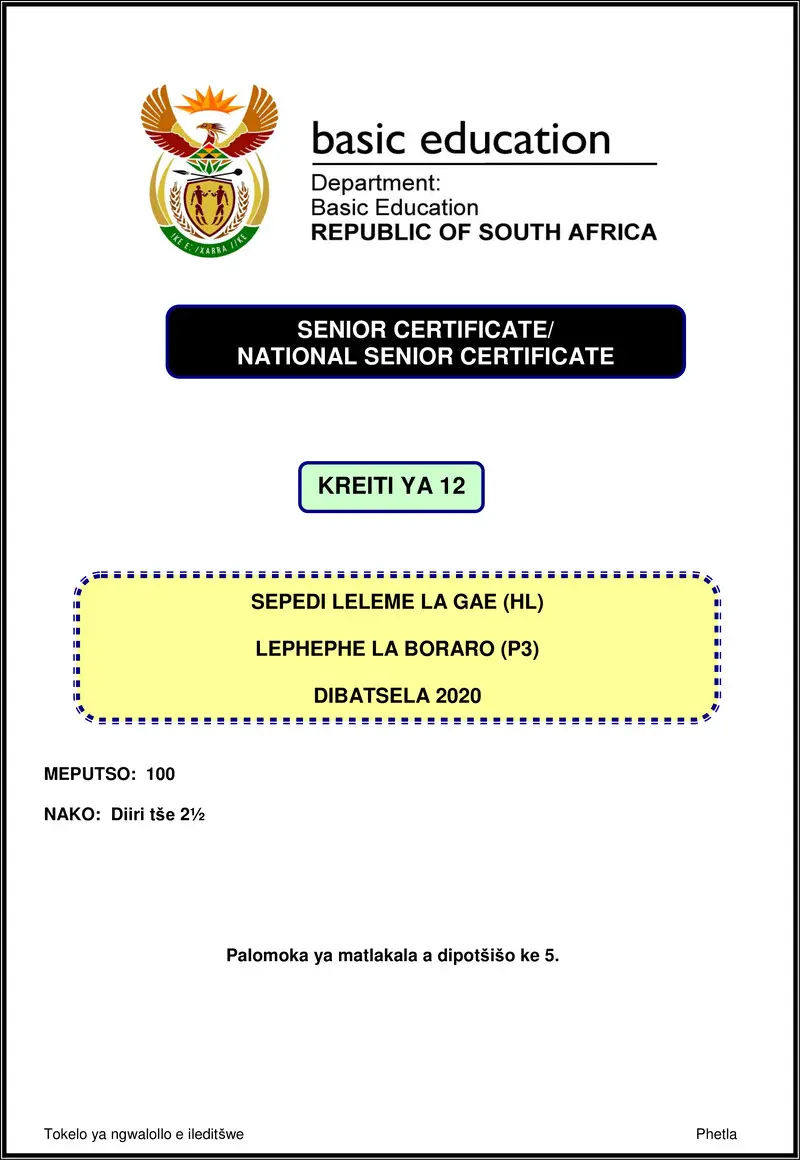 Grade 12 Sepedi past paper 2020 – sepedi hl p3 nov 2020 gr12