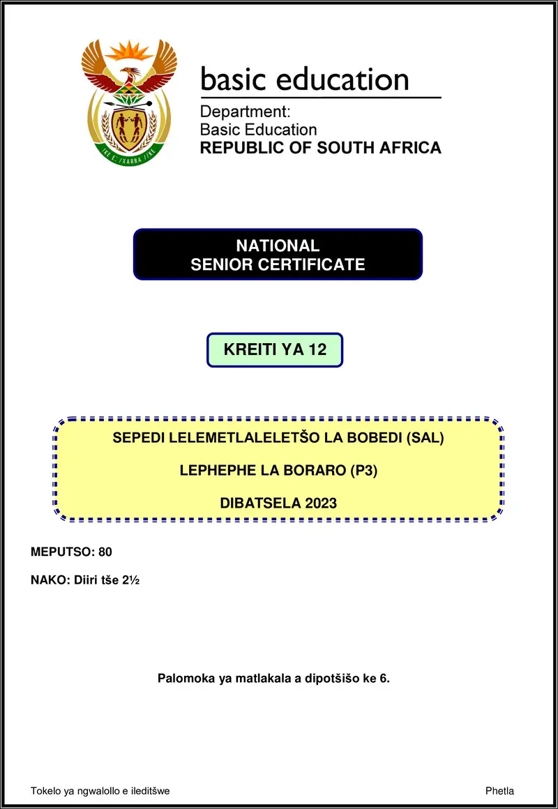 Grade 12 Sepedi past paper 2023 – sepedi sal p3 nov 2023 gr12