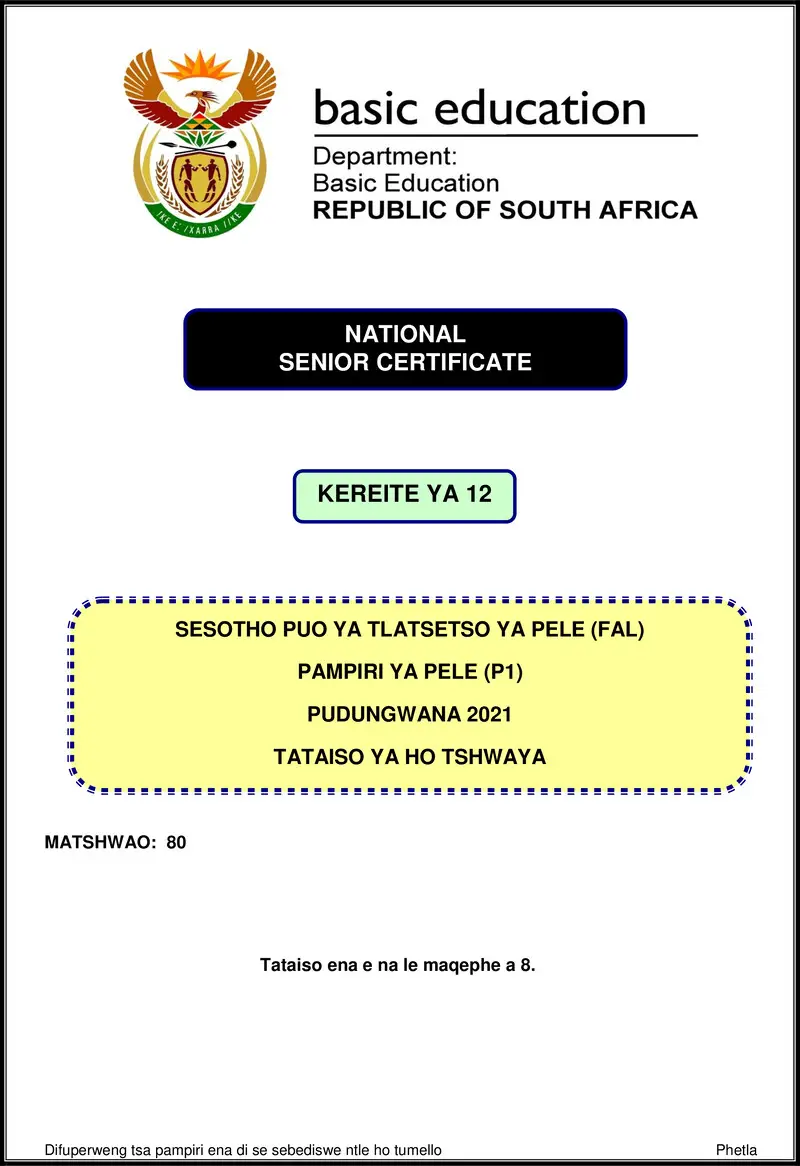 Grade 12 Sesotho past paper 2021 – sesotho fal p1 nov 2021 mg gr12