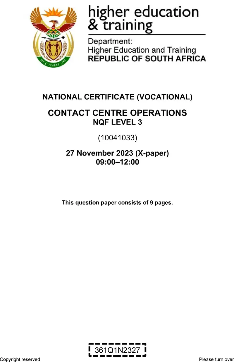 Contact Centre Operations L3 QP Nov 2023 preview