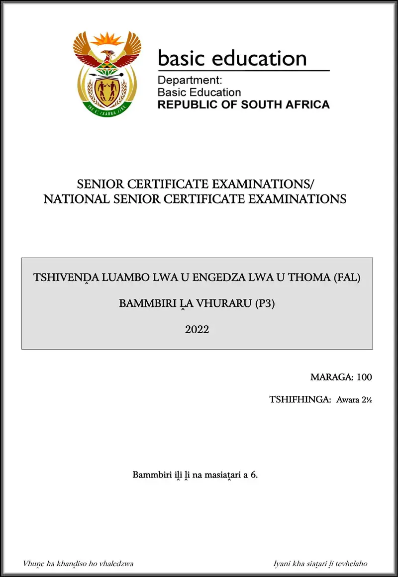 Grade 12 Tshivenda past paper 2022 – tshivenda fal p3 may june 2022 gr12