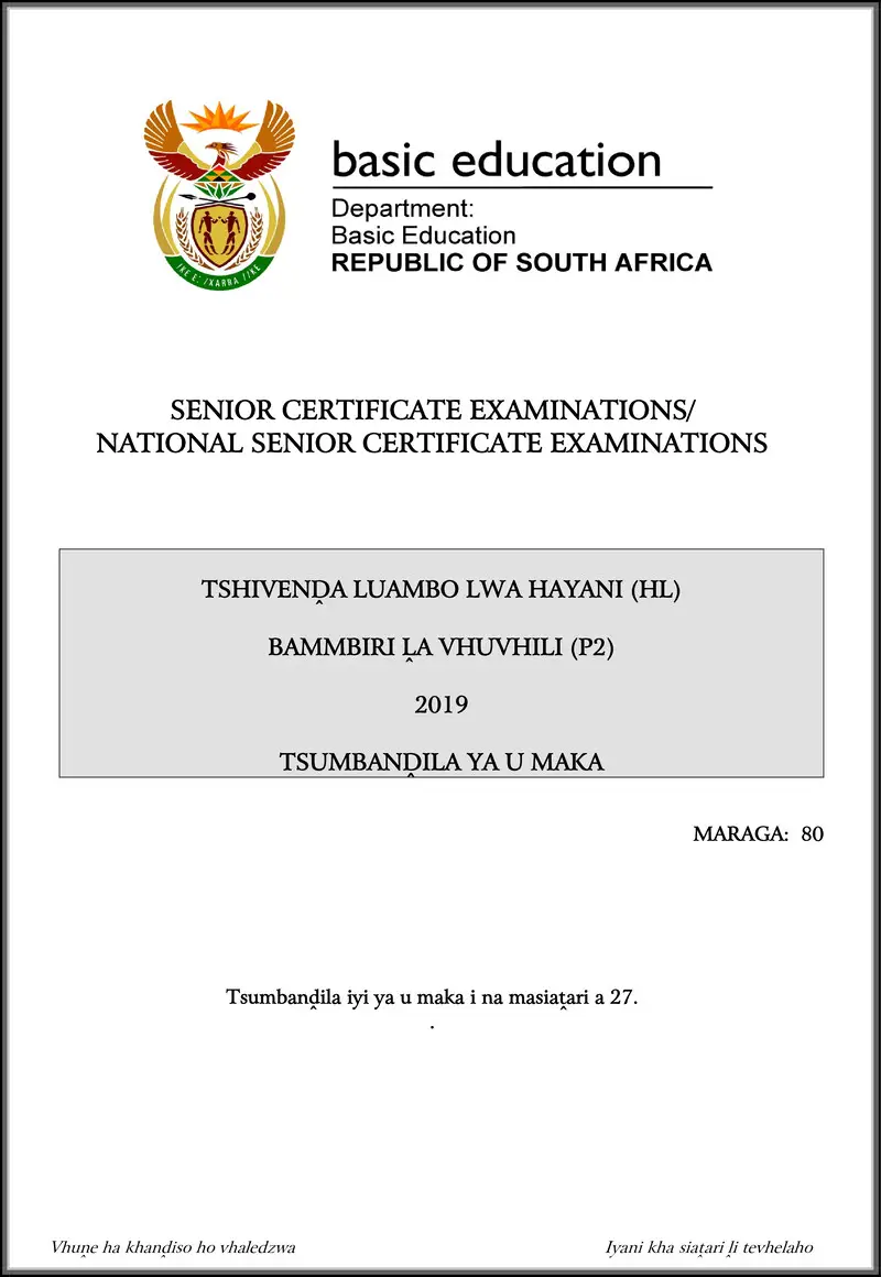 Grade 12 Tshivenda past paper 2019 – tshivenda hl p2 may june 2019 memo gr12