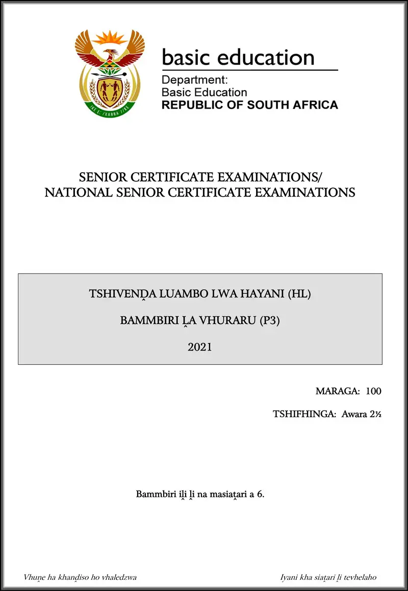 Grade 12 Tshivenda past paper 2021 – tshivenda hl p3 may june 2021 gr12