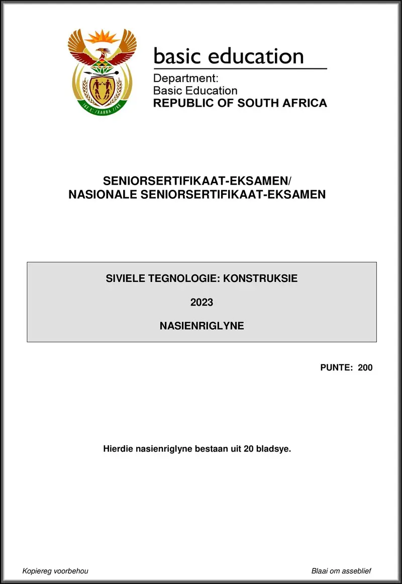 Grade 12 Civil Technology past paper 2023 – civil technology may june 2023 construction mg afr gr12