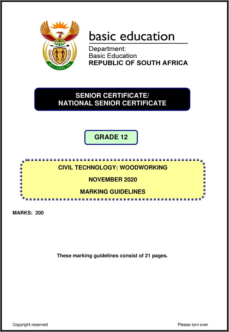 Grade 12 Civil Technology past paper 2020 – civil technology nov 2020 woodworking memo eng gr12