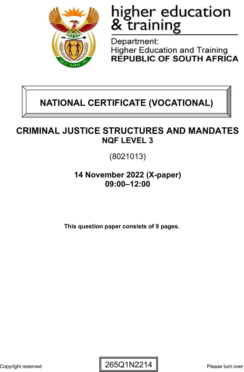 Criminal Justice Structures And Mandates L3 Nov QP 2022 preview