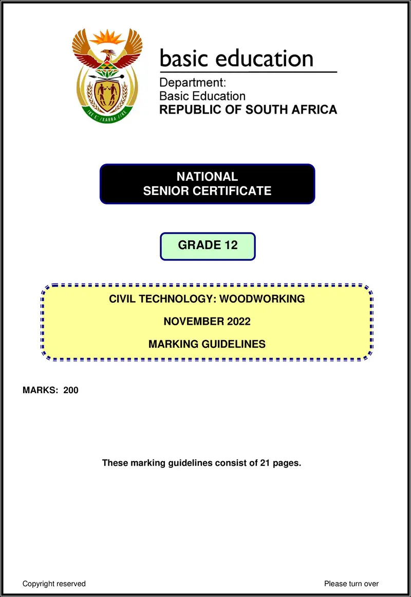 Grade 12 Civil Technology past paper 2022 – civil technology nov 2022 woodworking mg eng gr12