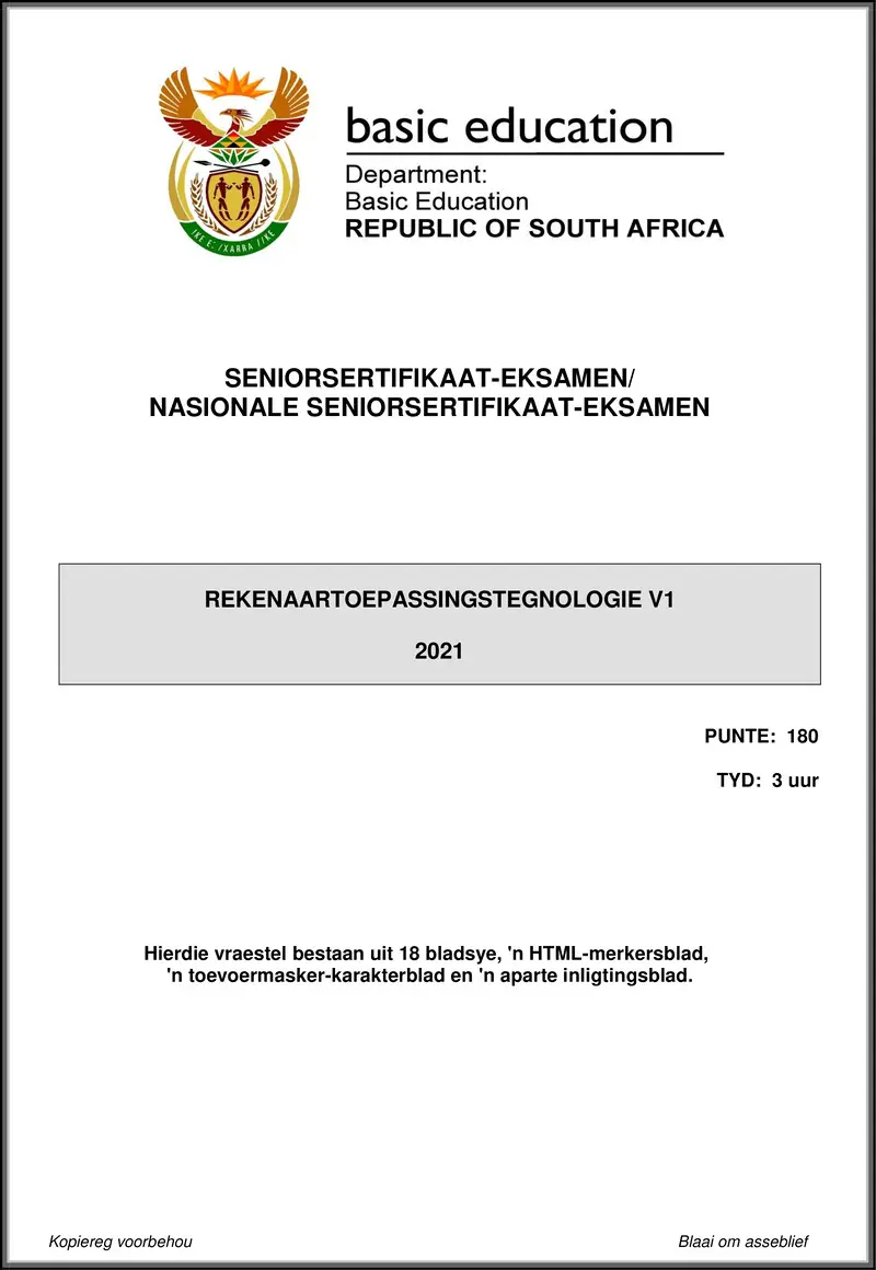 Grade 12 Rekenaartoepassingstegnologie past paper 2021 – computer application technology p1 may june 2021 afr gr12