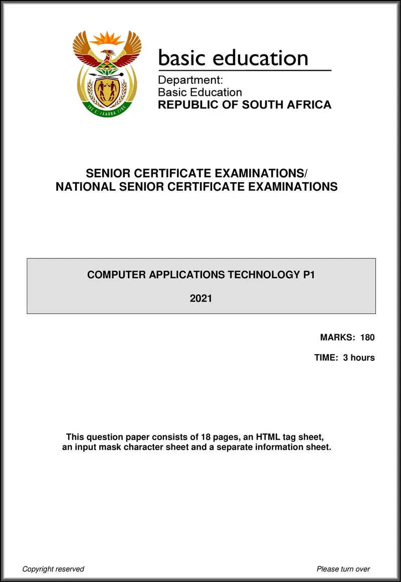 Grade 12 Computer Applications Technology past paper 2021 – computer application technology p1 may june 2021 eng gr12
