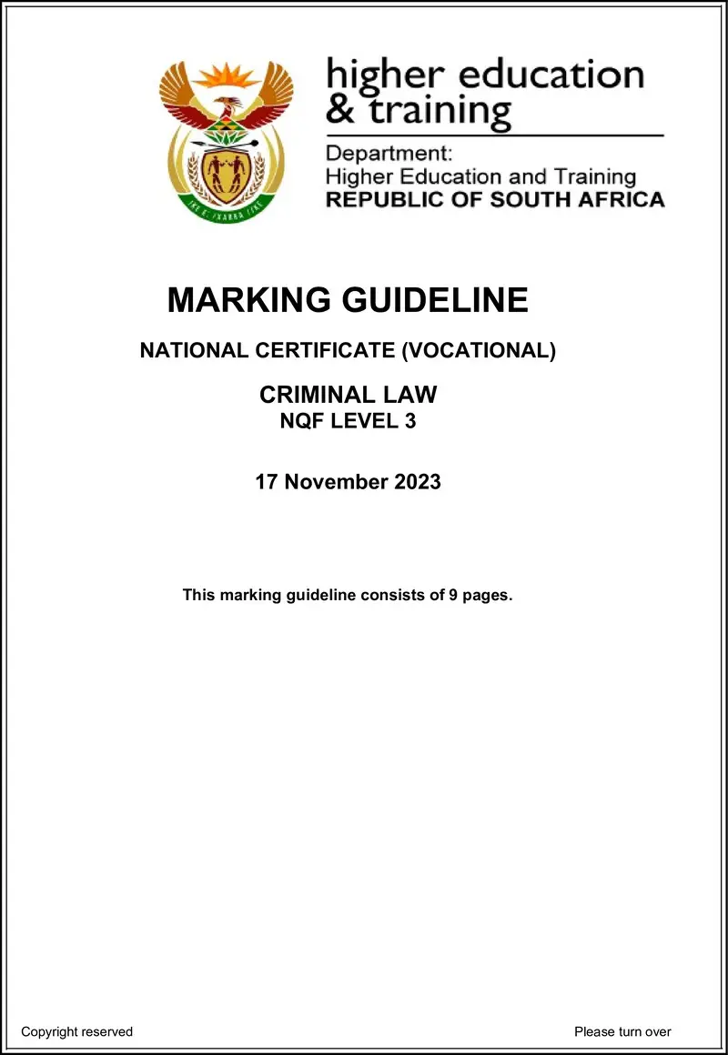 Criminal Law L3 Nov MEMO 2023 preview