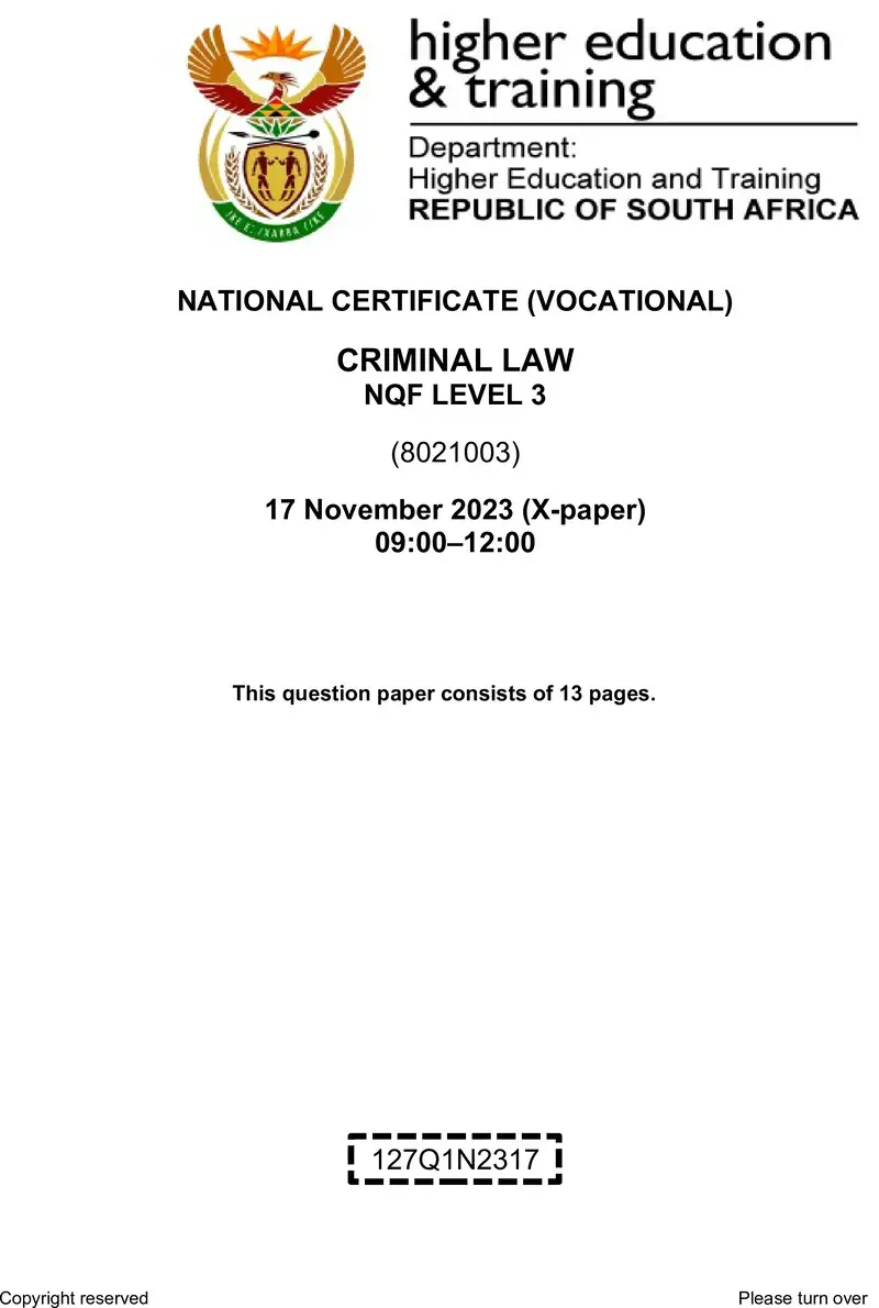 Criminal Law L3 Nov QP 2023 preview
