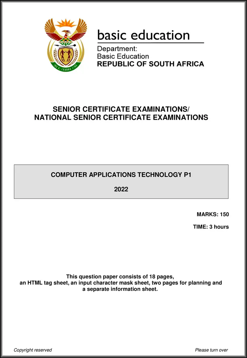 Grade 12 Computer Applications Technology past paper 2022 – computer applications technology p1 may june 2022 eng gr12