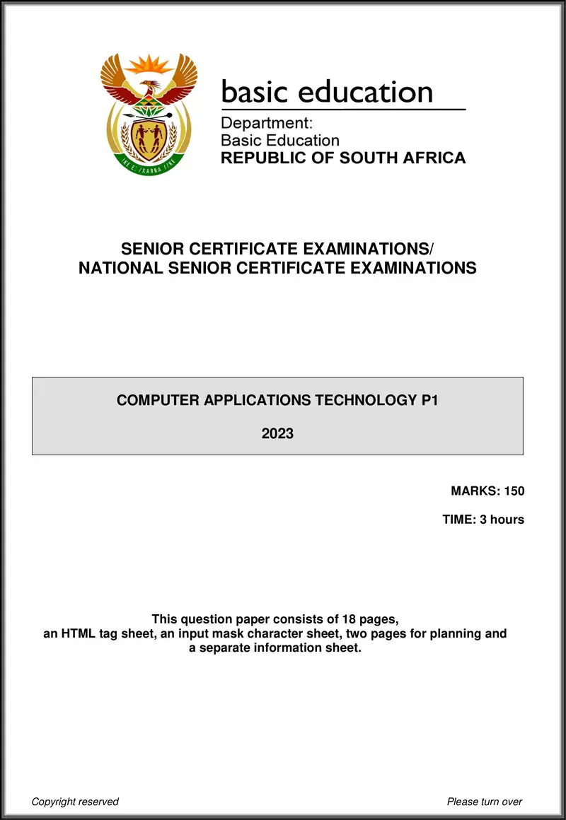 Grade 12 Computer Applications Technology past paper 2023 – computer applications technology p1 may june 2023 eng gr12