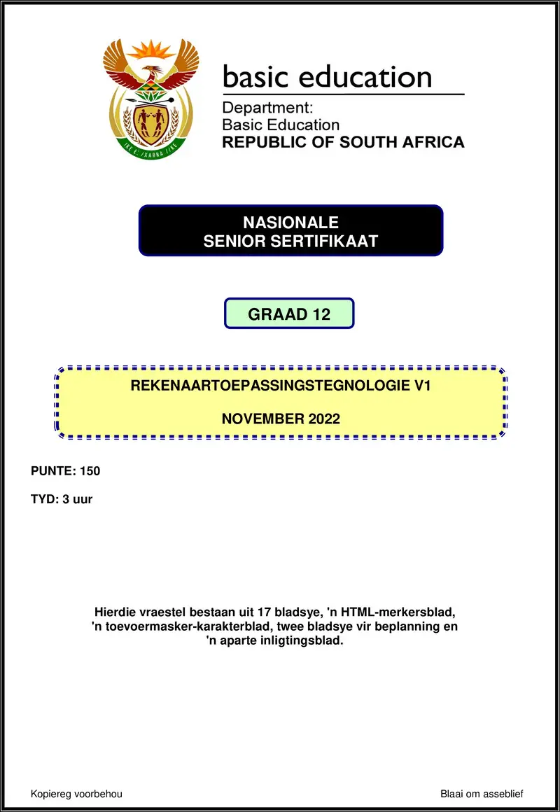 Grade 12 Computer Applications Technology past paper 2022 – computer applications technology p1 nov 2022 afr gr12