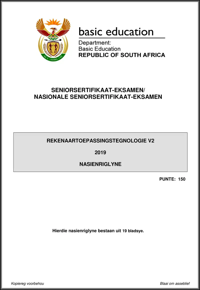 Grade 12 Computer Applications Technology past paper 2019 – computer applications technology p2 may june 2019 memo afr gr12