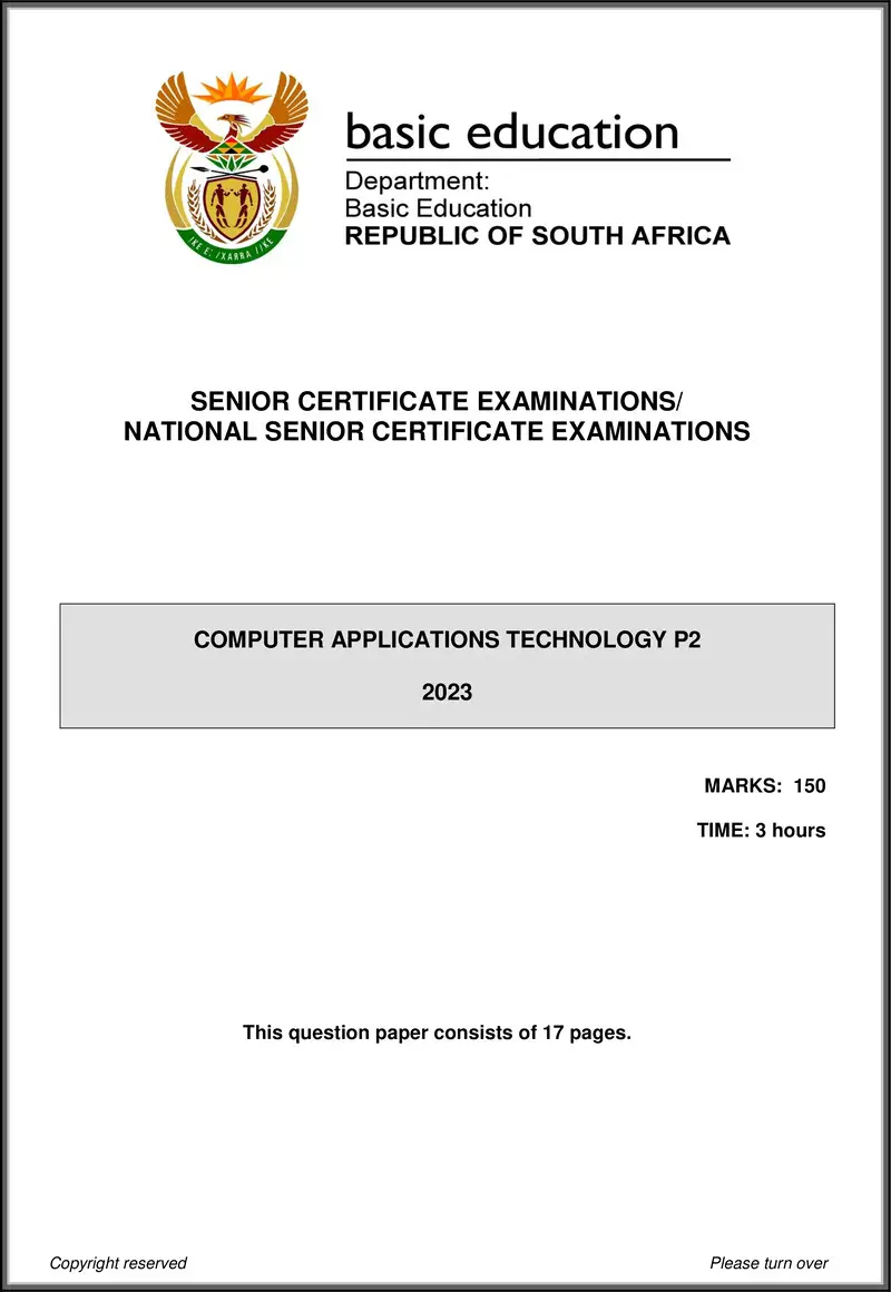 Grade 12 Computer Applications Technology past paper 2023 – computer applications technology p2 may june 2023 eng gr12