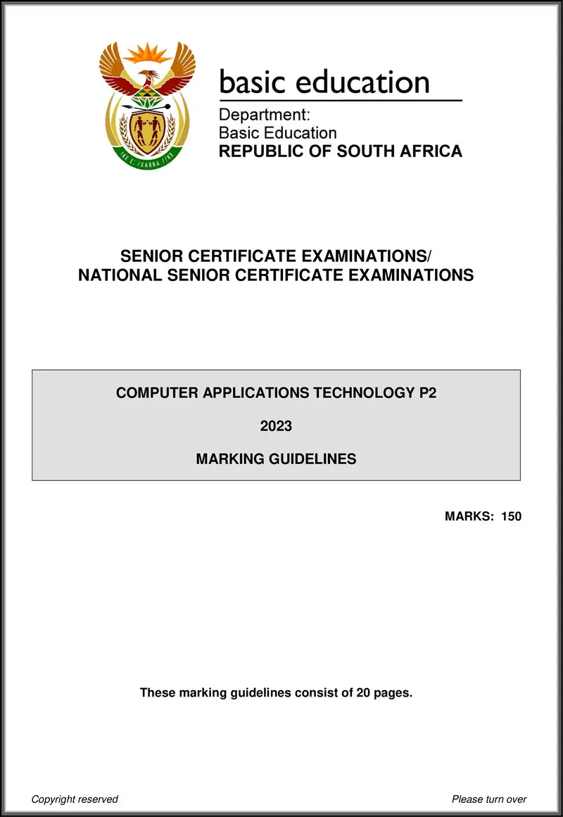 Grade 12 Computer Applications Technology past paper 2023 – computer applications technology p2 may june 2023 mg eng gr12