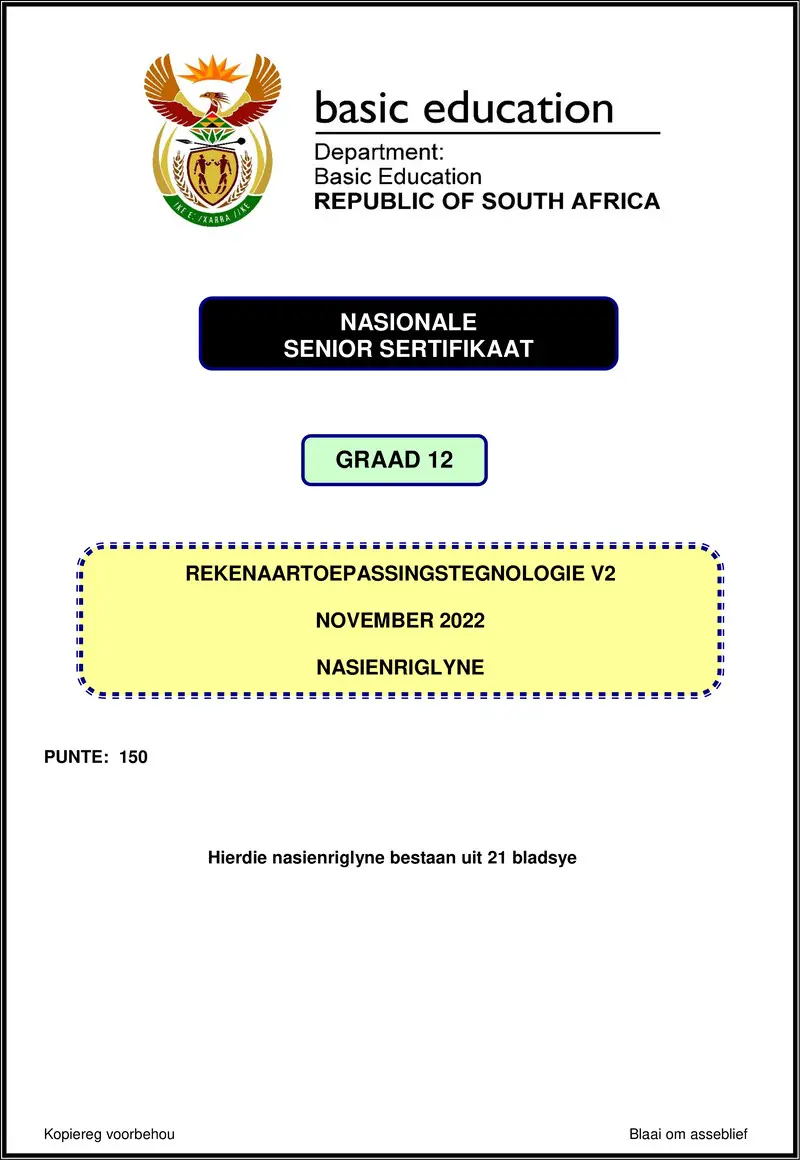 Grade 12 Computer Applications Technology past paper 2022 – computer applications technology p2 nov 2022 mg afr gr12