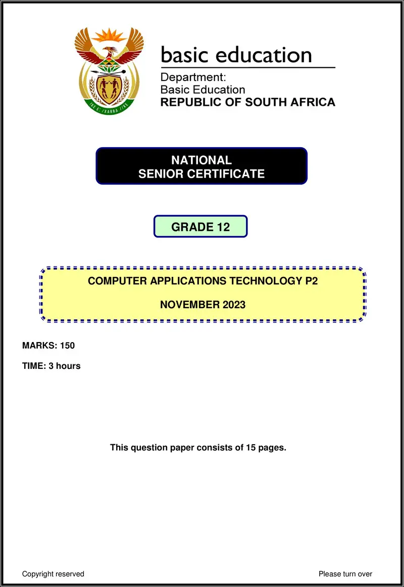 Grade 12 Computer Applications Technology past paper 2023 – computer applications technology p2 nov 2023 eng gr12