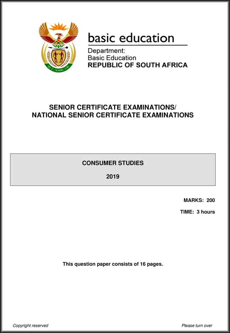 Grade 12 Consumer Studies past paper 2019 – consumer studies may june 2019 eng gr12