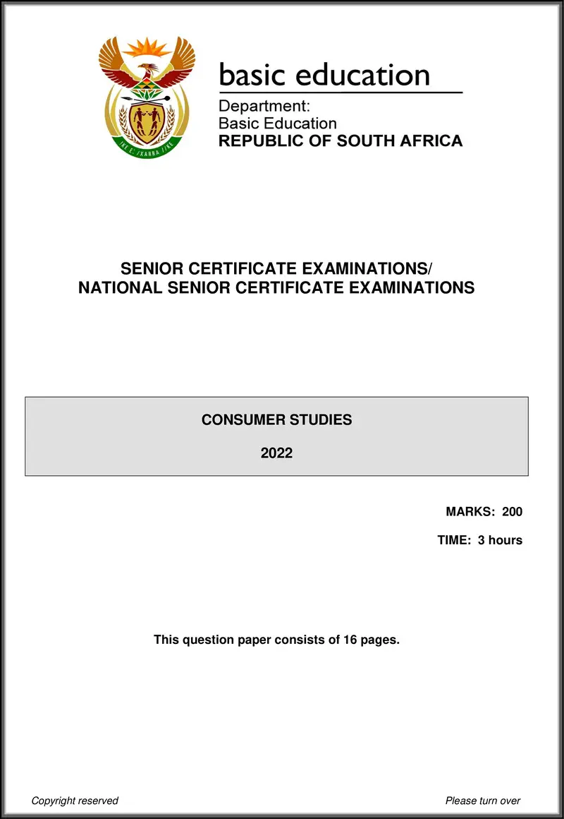 Grade 12 Consumer Studies past paper 2022 – consumer studies may june 2022 eng gr12