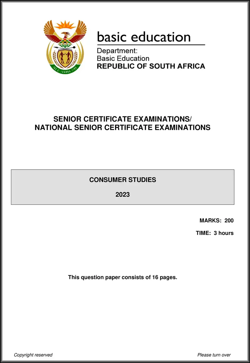 Grade 12 Consumer Studies past paper 2023 – consumer studies may june 2023 eng gr12
