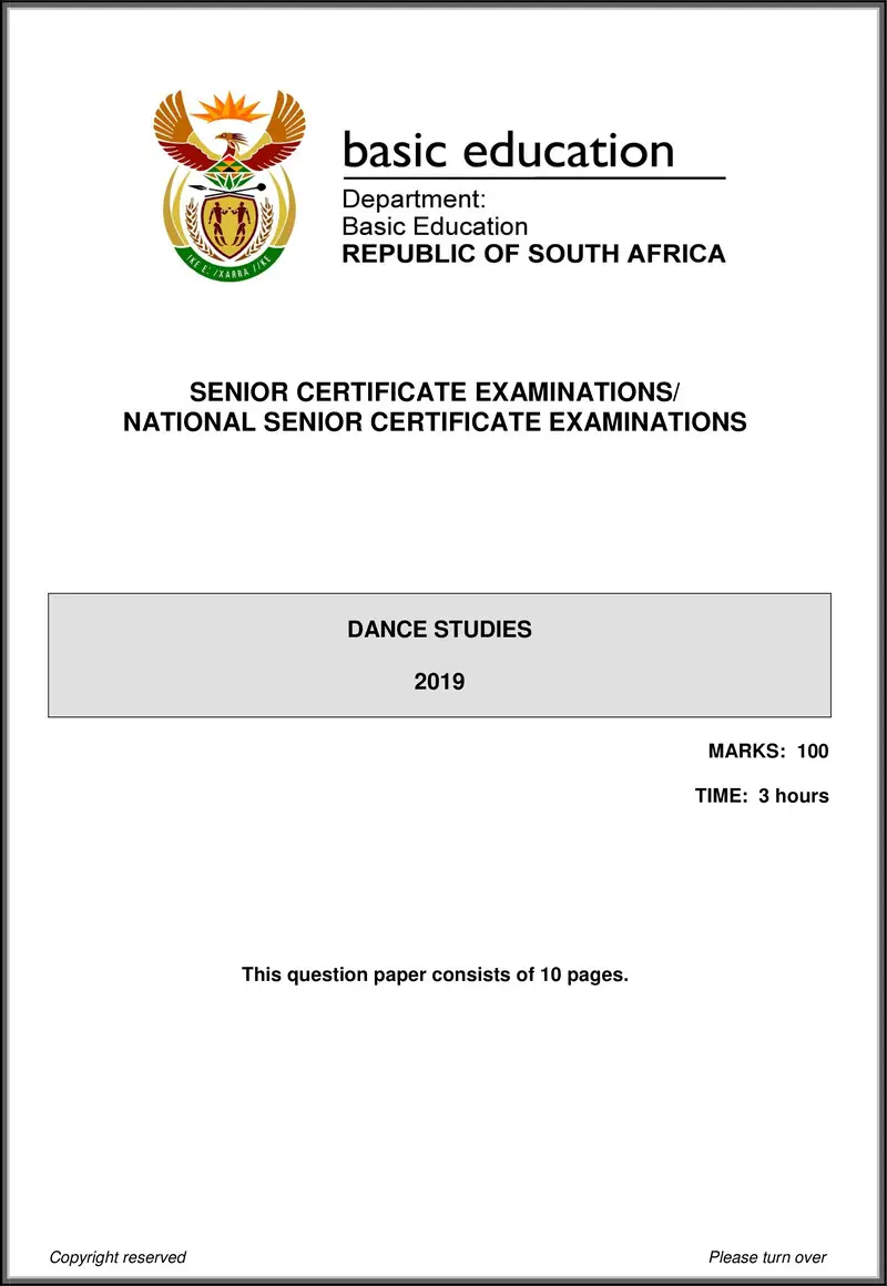 Grade 12 Dance past paper 2019 – dance studies may june 2019 eng gr12
