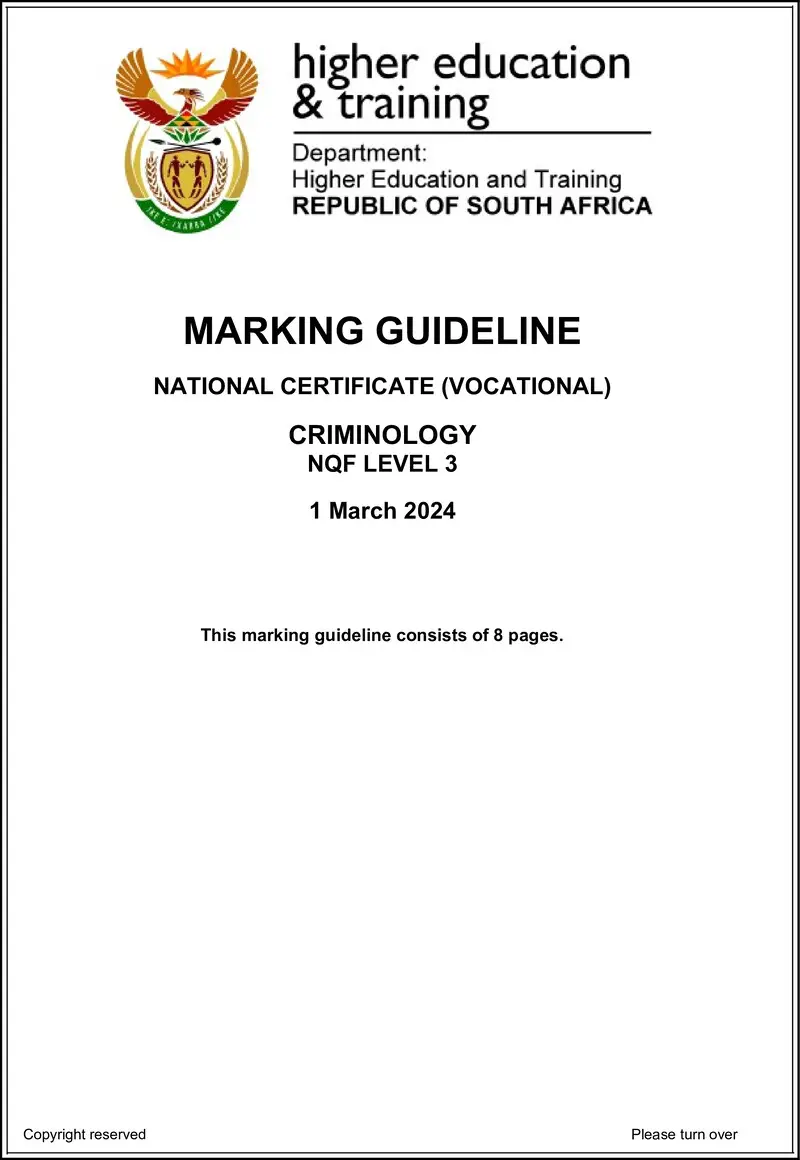 Criminology L3 MEMO Supp Feb 2022 Not 2024 Van Zyl S preview