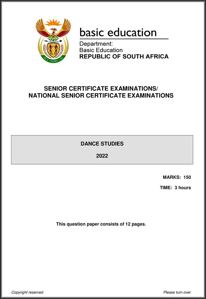 Grade 12 Dance past paper 2022 – dance studies may june 2022 eng gr12