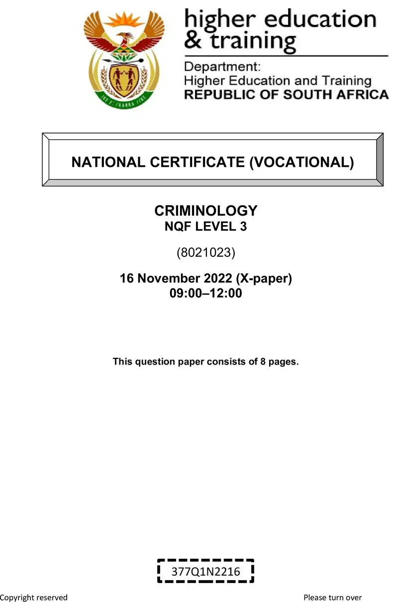 Criminology L3 QP Nov 2022 preview