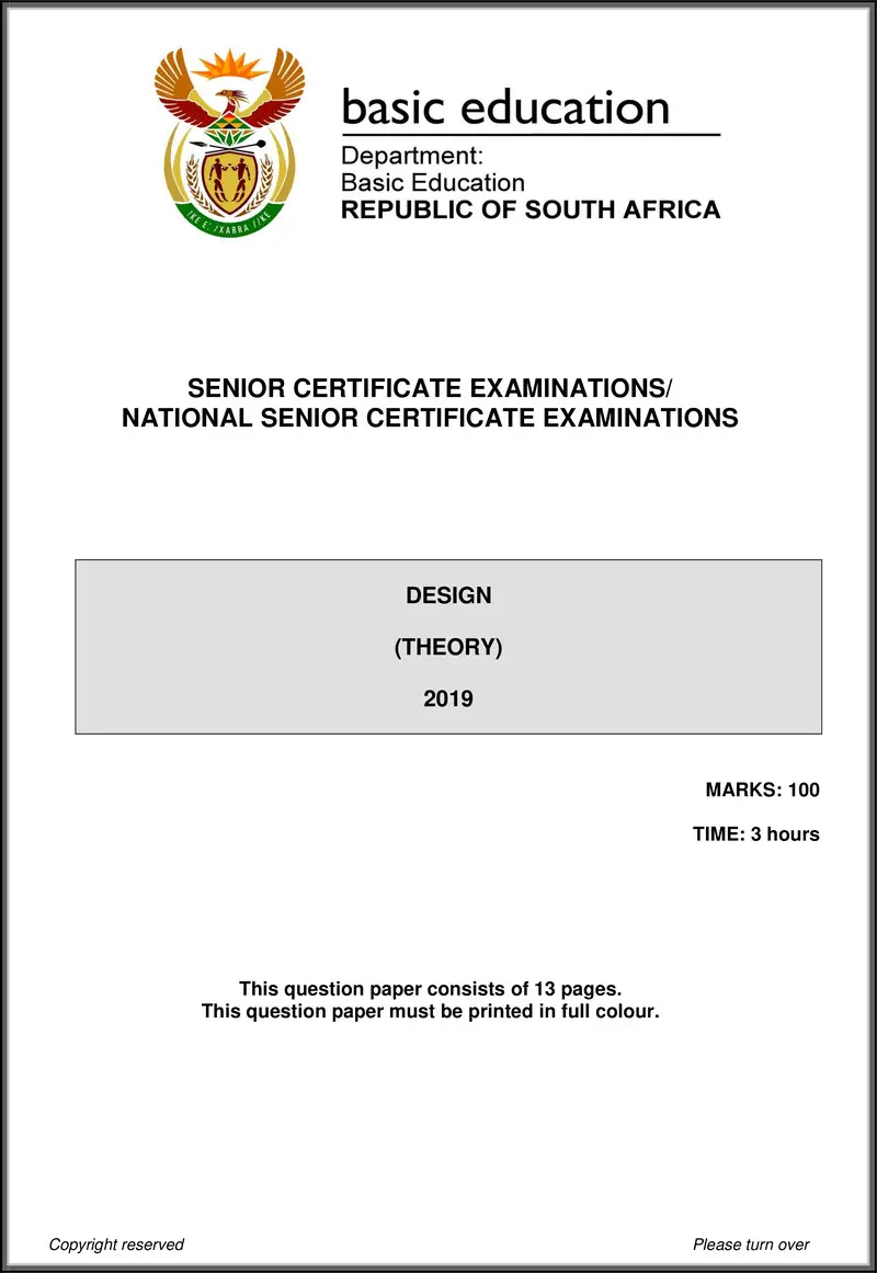 Grade 12 Design past paper 2019 – design p1 may june 2019 eng gr12