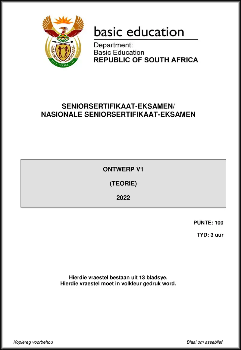 Grade 12 Ontwerp past paper 2022 – design p1 may june 2022 afr gr12