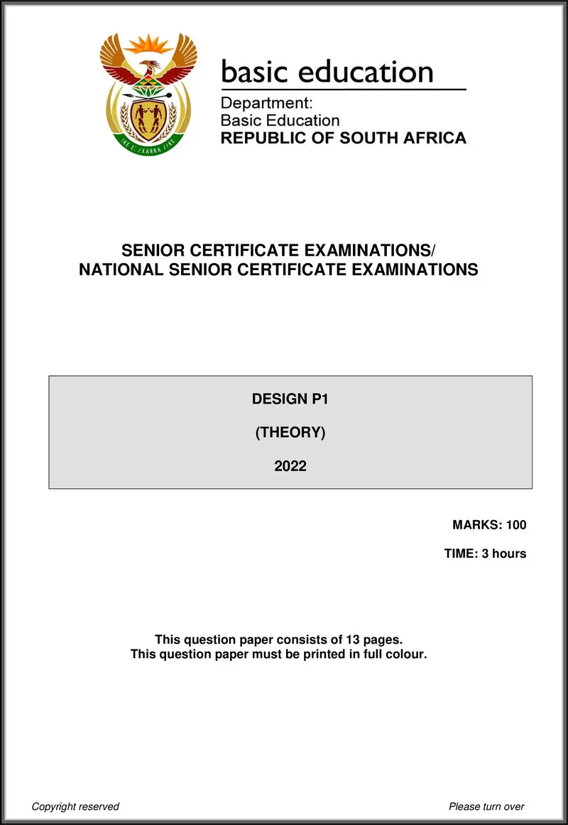 Grade 12 Design past paper 2022 – design p1 may june 2022 eng gr12
