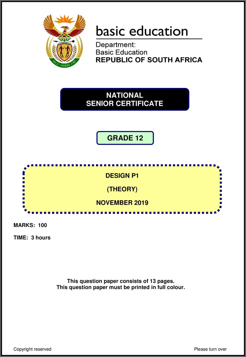 Grade 12 Design past paper 2019 – design p1 nov 2019 eng gr12