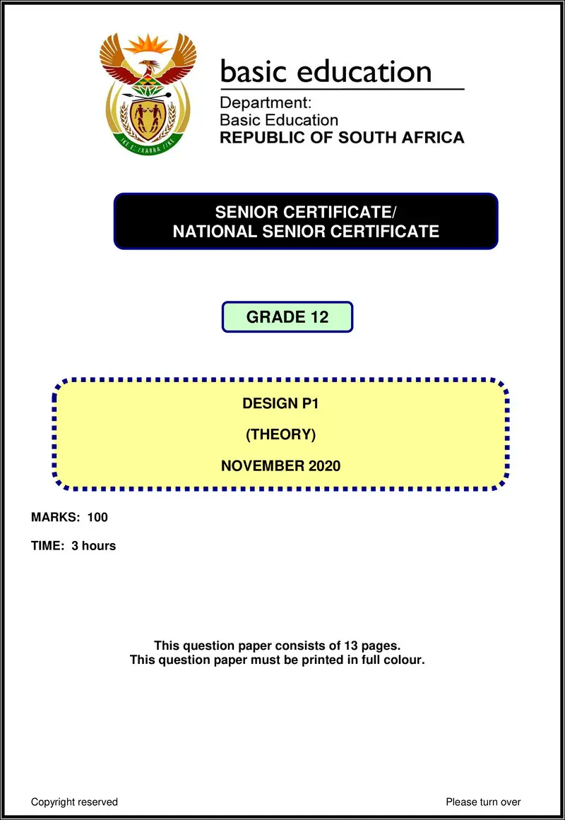 Grade 12 Design past paper 2020 – design p1 nov 2020 eng gr12