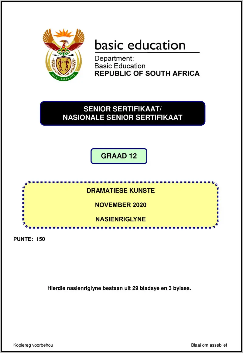 Grade 12 Dramatic Arts past paper 2020 – dramatic arts nov 2020 afr memo gr12