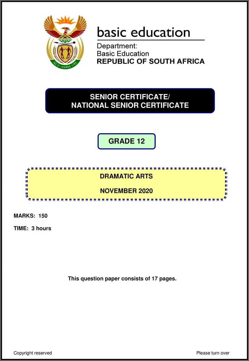 Grade 12 Dramatic Arts past paper 2020 – dramatic arts nov 2020 eng gr12